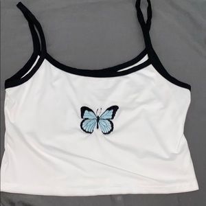 Whit butterfly cropped tank top